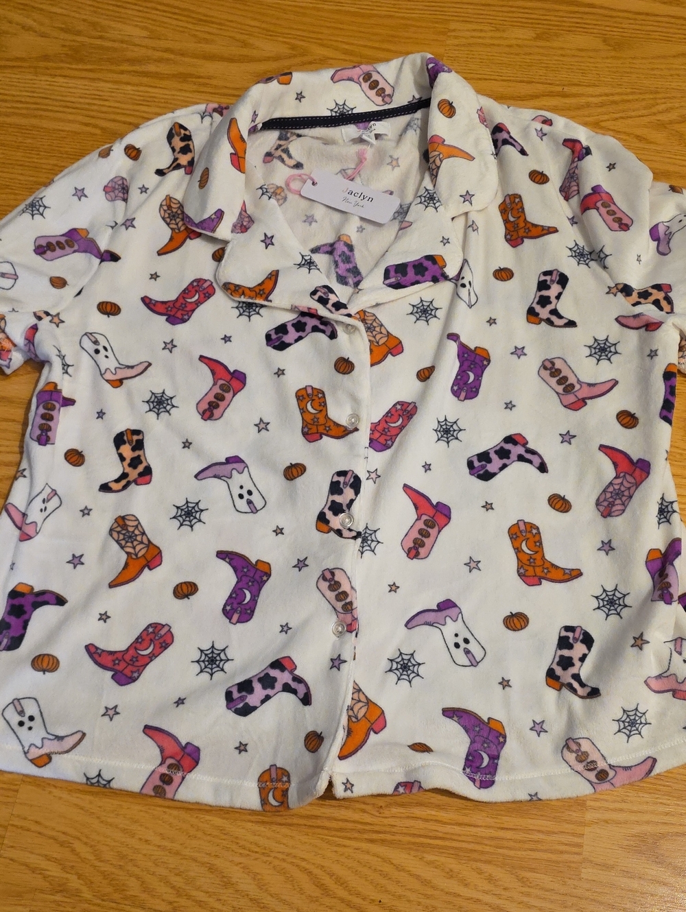 Women’s White Halloween Cowboy Boot Print Pajama Top